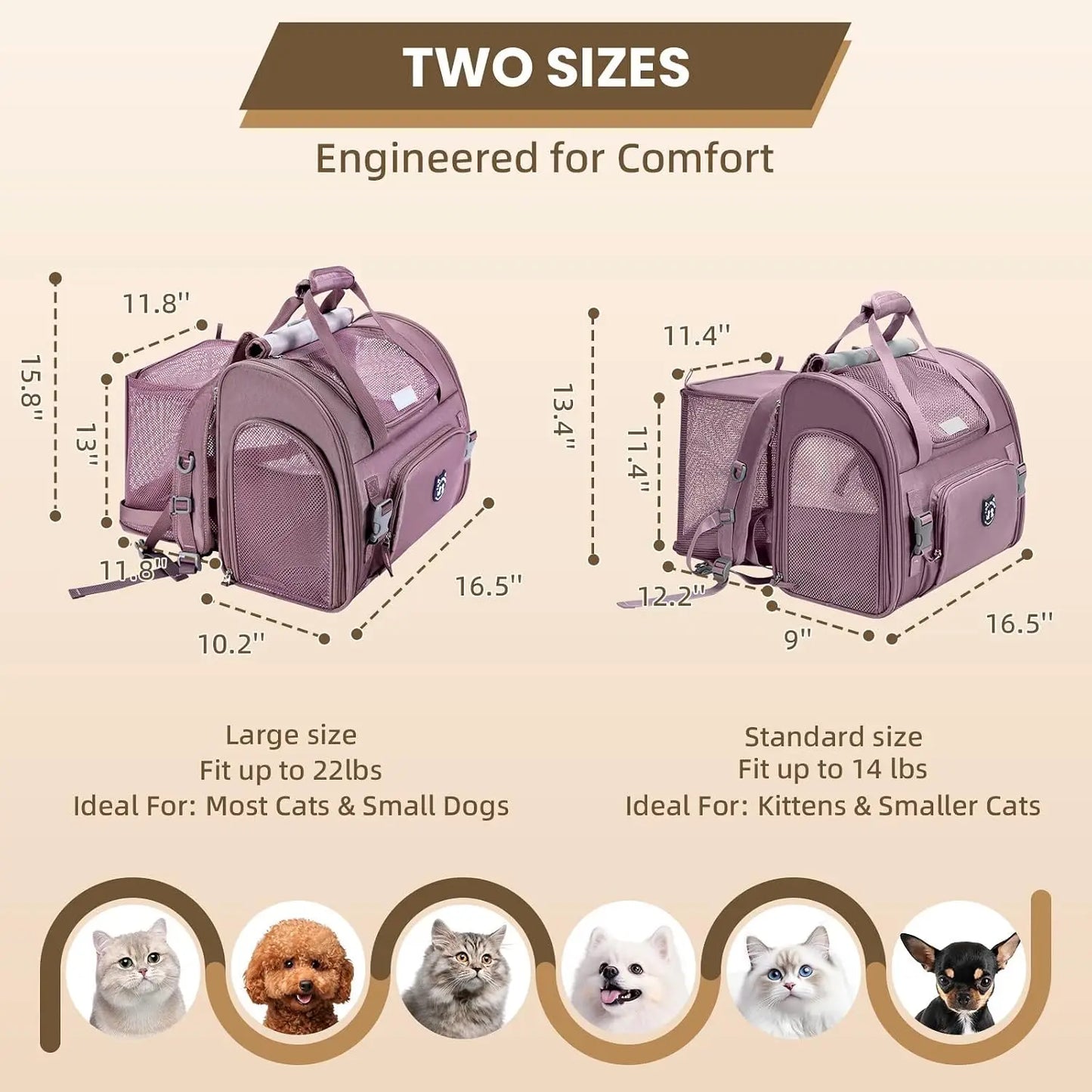 Expandable Cat Carrier Backpack for Large Cats - Airline Approved Pet Backpack for Travel, Hiking, Waterproof with Breathable Mesh, Up to 22lbs