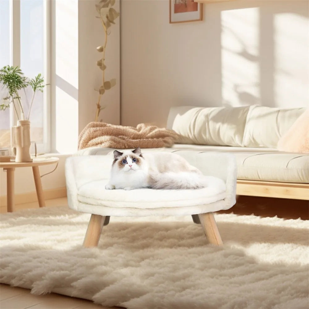 Round/Rectangle Raised Pet Sofa Bed Cat Dog Padded Warm Pet Couch Chair Lounger