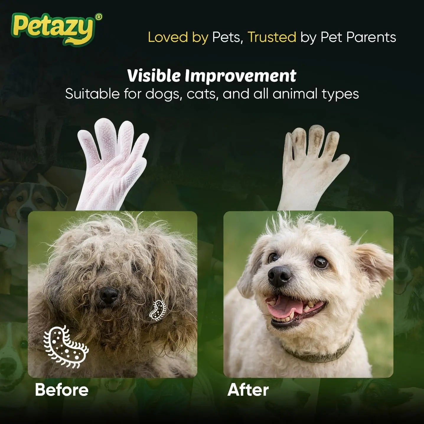 Hypoallergenic Pet Glove Wipes with Aloe & Coconut Oil – 25 Pack for Paws, Face, Ears & Butt, No Rinse Grooming
