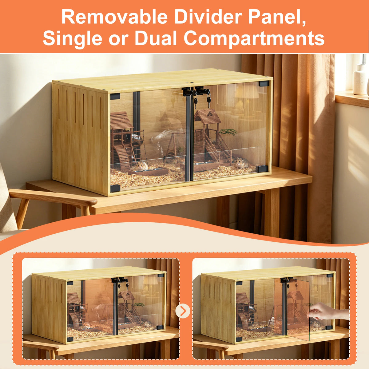 Wooden Hamster Cage With Dual Doors And Divider