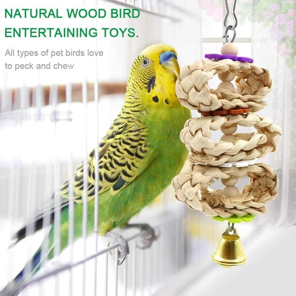 Bird Parrot Swing Toys, Chewing Standing Hanging Perch Hammock Climbing Ladder for Budgerigar, Parakeet, Conure, Cockatiel, Mynah, Love Birds, Finches, Small to Medium Birds