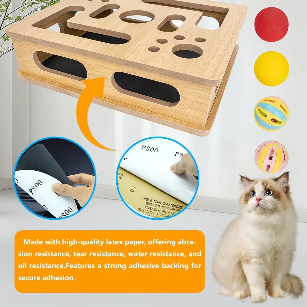 Cat Scratch Puzzle Enrichment Box, Nail Trimming Box, No Assembly Required, Built-in Sandpaper Trims Pet's Claws as They Play, B