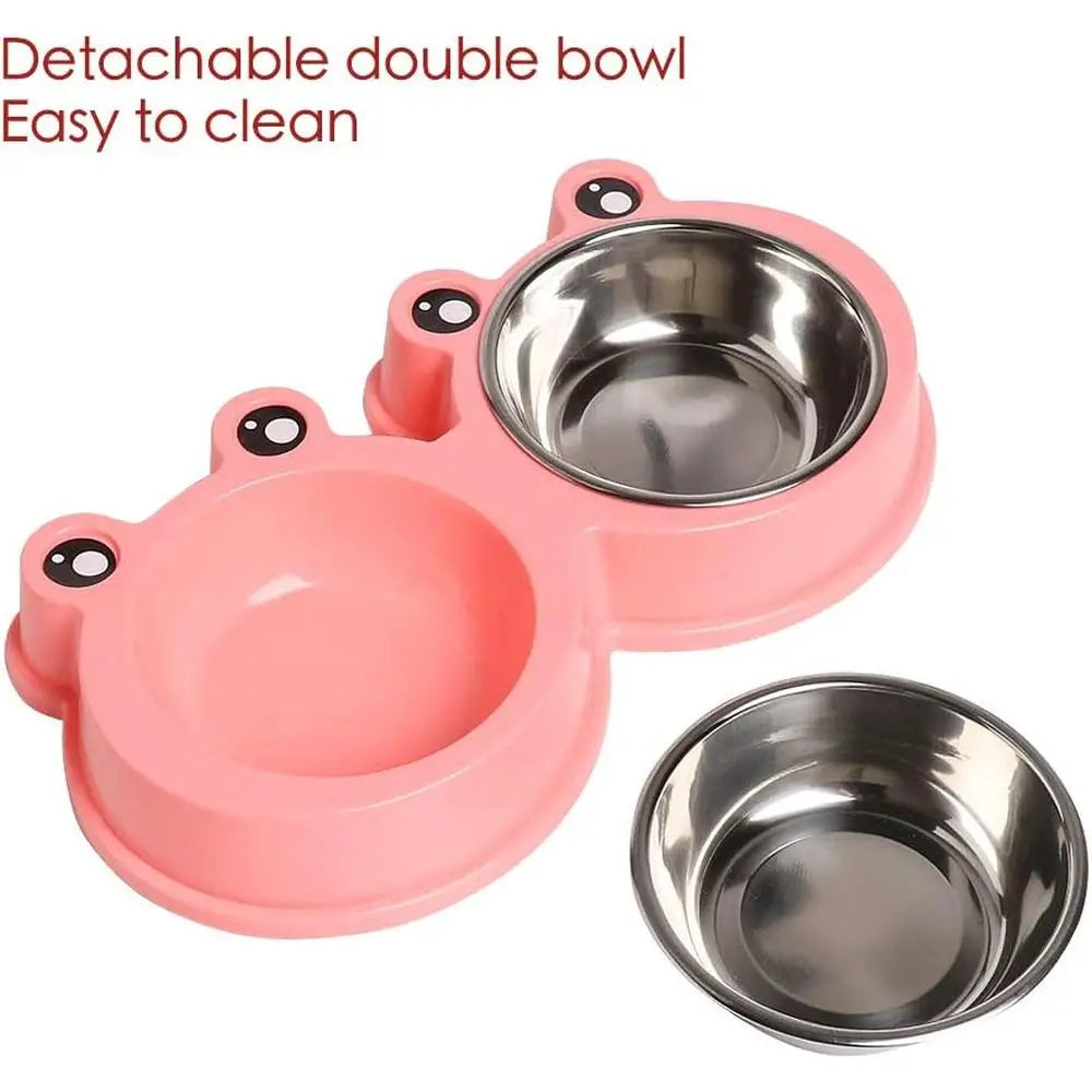 Double Food & Water Bowls for Dogs, Cats & Rabbit, Non-Slip Pet Feeder with Cute Design, BPA Free, Dishwasher Safe