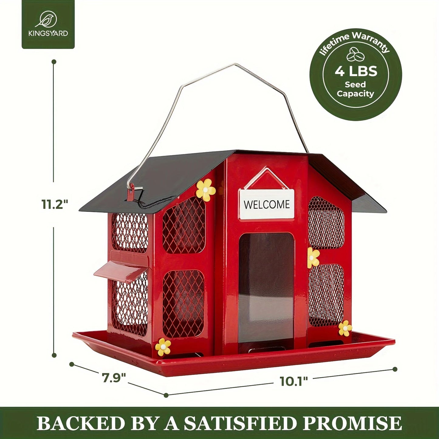 Kingsyard Metal Bird Feeders For Outdoors Hanging, Wild Bird Feeder For Cardinal, With Weatherproof Roof, 3 Different Seed Tray For Finch Sparrows Woodpeckers, 4 Lbs Large Capacity, Black Friday Items, Outdoor Decor, Christma