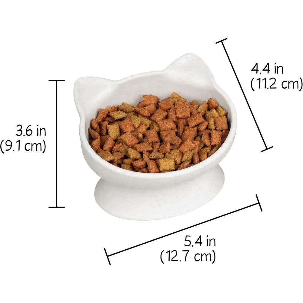 Elevated Cat Bowls (Set of 2), Raised Cat Food & Water Dishes, Pedestal Design, Dishwasher Safe, 6.5 oz Each – White & Gray