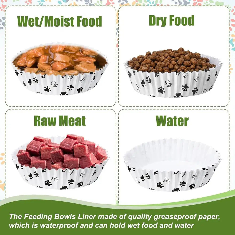 600 Pcs Large Pet Disposable Feeding Bowls Liner Bulk Cat Food Bowls Small Paper Dish Paper Liner for Small Dogs Cats Dish Wet F