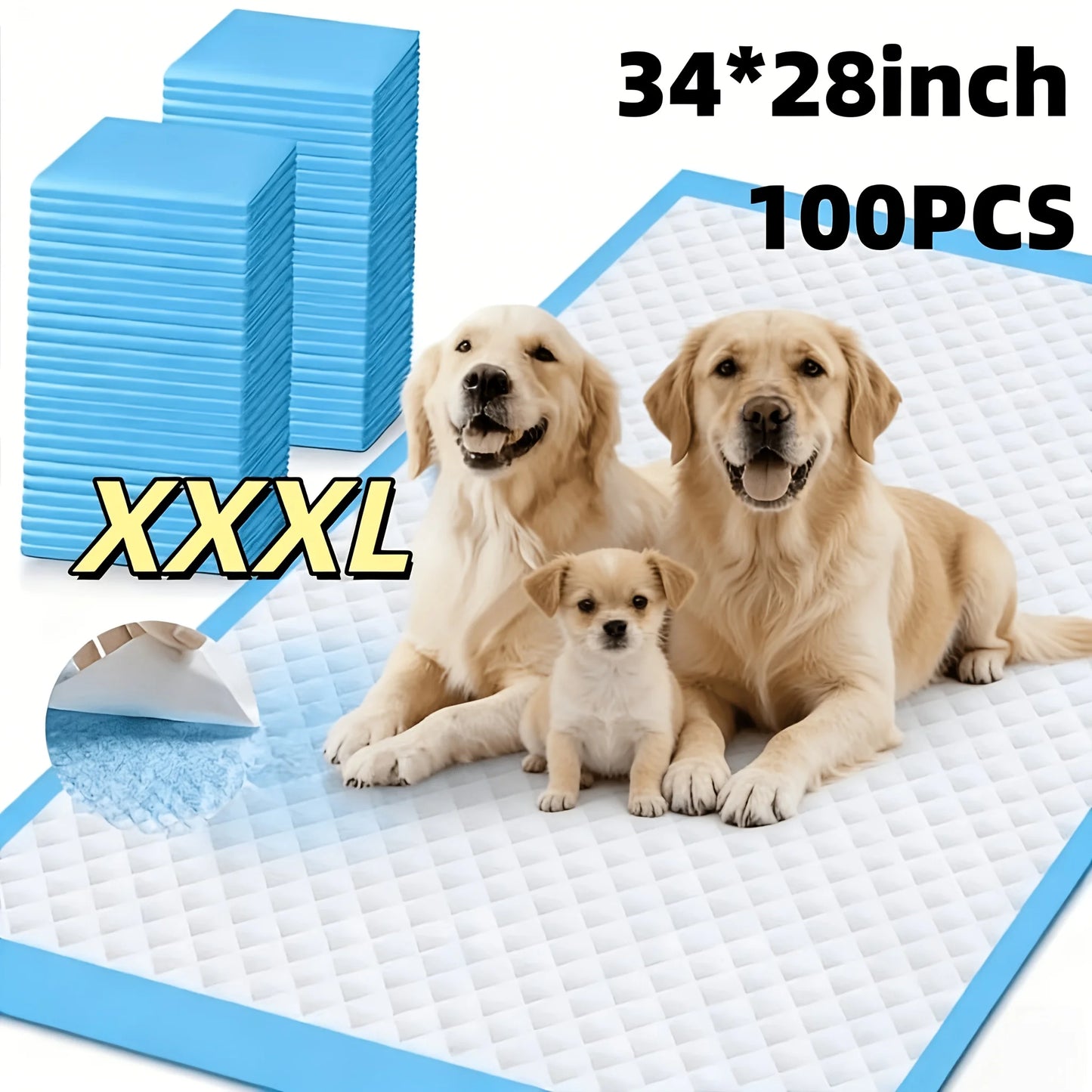 XXXL 6-Layer Thickened Urine Pad, Super Absorbent, Enlarged and Weighted Pet Urine Pad, Leakproof, Tear-resistant, Reduces Odor, Suitable for Bedrooms and Various Pet Dog Beds for Large Dogs, Dog Stuff Clearance, Dog Pee Pads