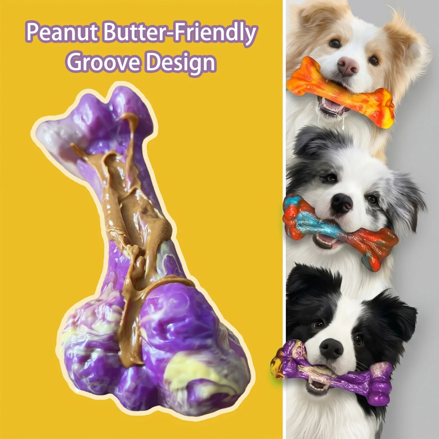 3 Pack Indestructible Dog Chew Toys for Aggressive Chewers, Tough Heavy Duty Bone Toys for Large Medium Dogs, Durable Puppy Teething Toys for Boredom, Long Lasting Dental Care Pet Toys, Purple/Red/Orange Set