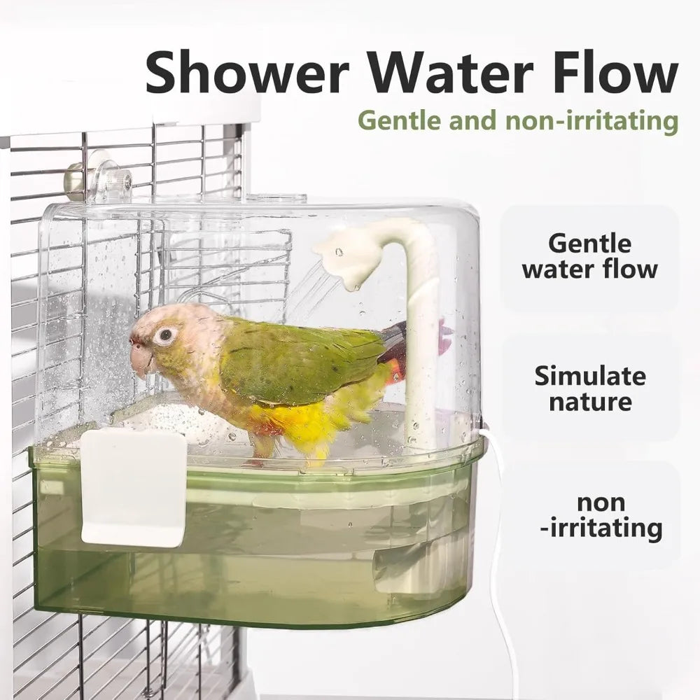 Indoor Automatic Bird Bath with Pump and Dual Mode Running Water for Parakeets Budgies Cockatiels
