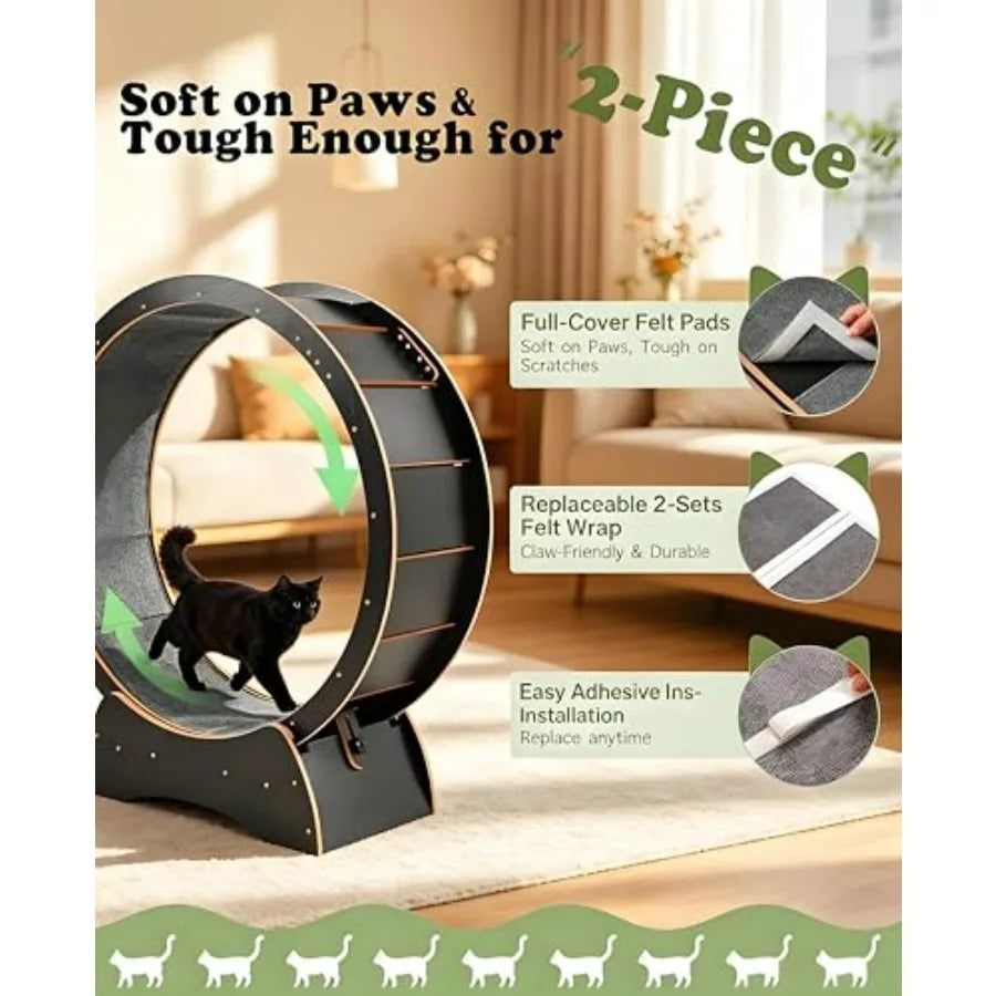 Cat Exercise Wheel for Indoor Cats with 2 Replacement Carpets, 43.3in Large Quiet Cat Running Wheel for Maine Coon and Active C