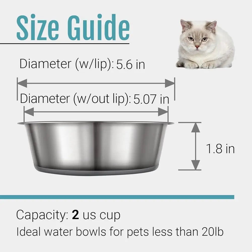 Nonslip Stainless Steel Dog Cat Bowls, 2 US Cups, 2 Count