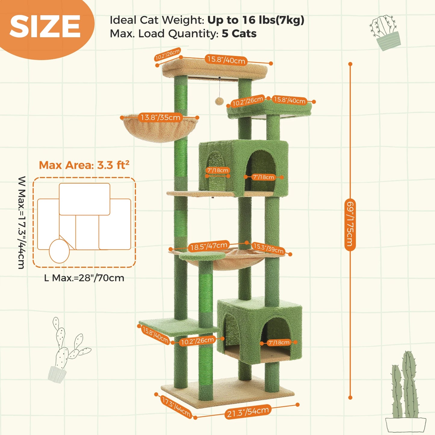 Sturdy Multi-Level Cat Tree Tower with Natural Sisal Scratching Posts,Cozy Hammock&Condo, Large Top Perch, and Fun Dangling Ball