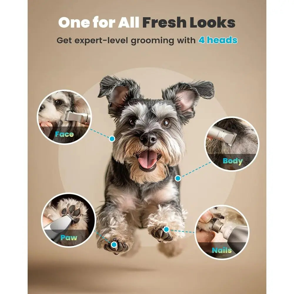 Dog Grooming Kit with LCD Display, Hair Trimmer, Paw Nail Grinder, Rechargeable Cordless Low Noise IPX7 Waterproof Pet Clippers