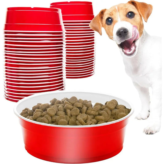 Disposable Red Cup Style Pet Food Bowls - 50 Small Size Bowls for Cats and Dogs