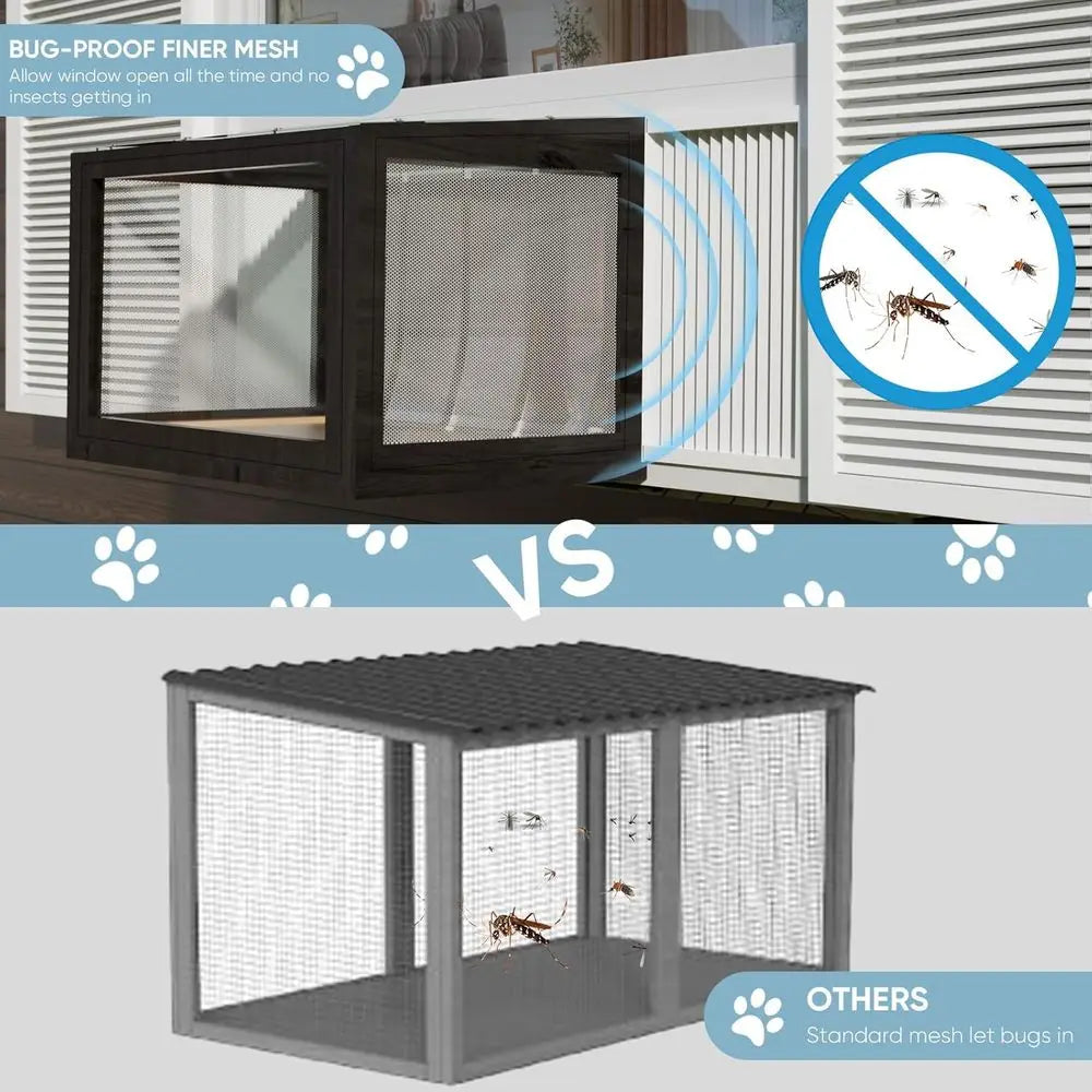 Cat Window Box Window Catio with Weatherproof PVC Side Panels, 25.4-43.3 in Windows, Seasonal, Easy Assembly