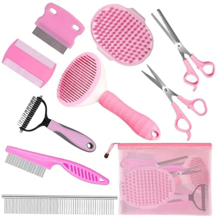 Complete Pet Grooming Kit 9 Piece Slicker Brush Deshedding Tool