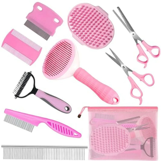 Complete Pet Grooming Kit 9 Piece Slicker Brush Deshedding Tool