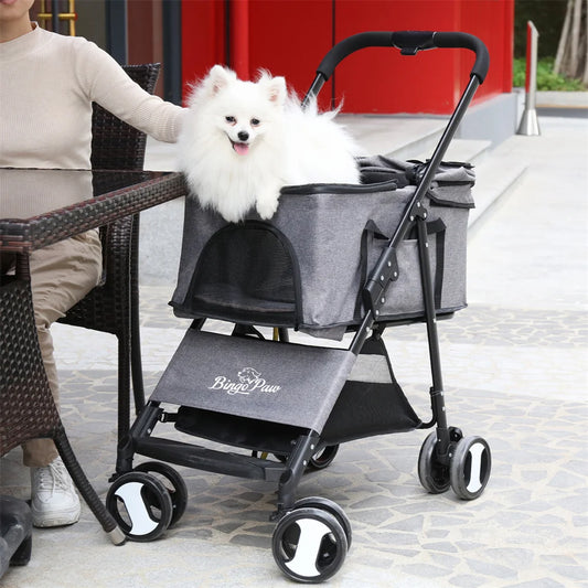 Foldable Pet Stroller With 4 Wheels And Rain Cover