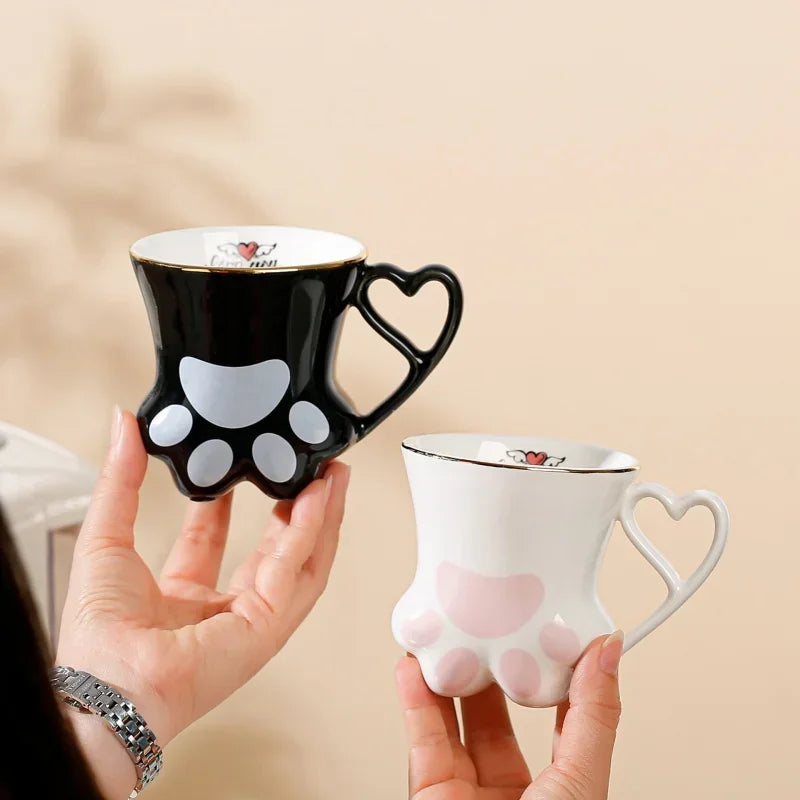 300ml Ceramic Cat Scratch Cup Mug Originality Cat's Paw Trace in Gold Ceramic High Appearance Level Teacup Couple