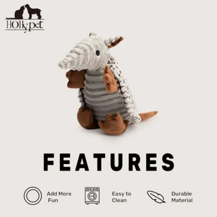 Plush Armadillo Squeaky Dog Toy For Breeds With Clean Teeth
