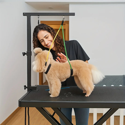 Heavy-Duty Armrest for Stable Pet Grooming, Foldable Compact Metal Stand Grooming Table Arm, Comfortable Restraint System with Gentle Grooming Leash, Adjustable Table Clamp Mounting, Ideal for Small to Medium Pets (Table Not