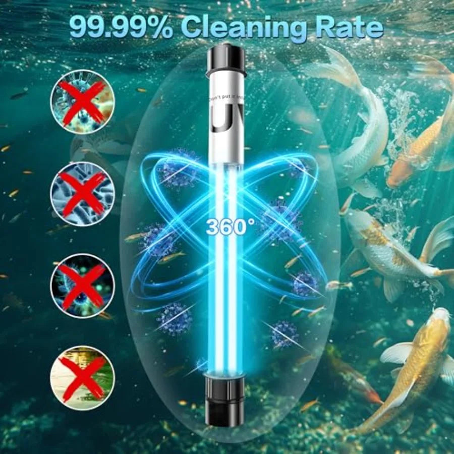 Pond UV Light 100-1200 Gallon, Aquarium UV Light, UV Water Clarifier for Koi Pond, Cold Plunge, Aquarium, Swimming Pool, Spa an