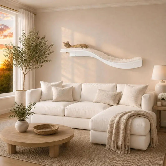 60 Inch White Cat Shel with Replaceable Carpet, Playing, Climbing, Lounging Shelves and Perches or Wall, Cat Hammock Bed Furnitu