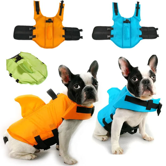 Dog Life Vest Summer Adjustable Pet Shark Swimsuit Enhanced Buoyancy Swimming Jacket Dog Safety Clothes for Medium Large Dogs
