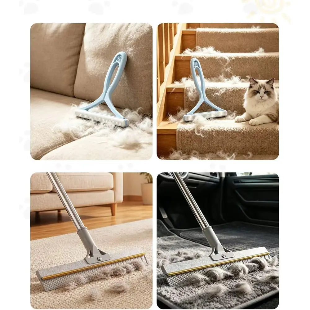54 Inch Adjustable Pet Hair Removal Carpet Rake and Scraper Set for Deep Cleaning Rugs, Couches, and Stairs