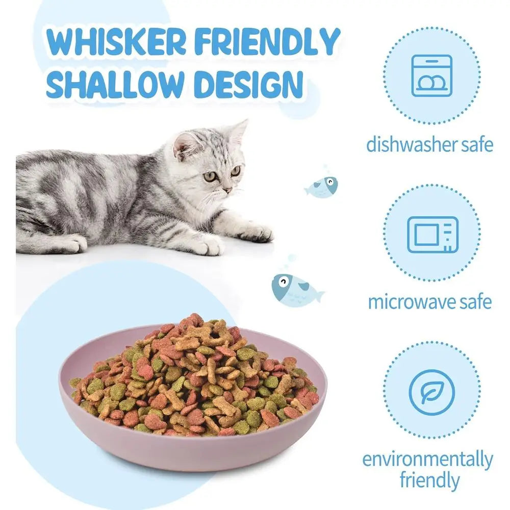 Shallow Wide Pet Food and Water Bowl, Durable Wheat StCat Bowls for Indoor Outdoor Cats