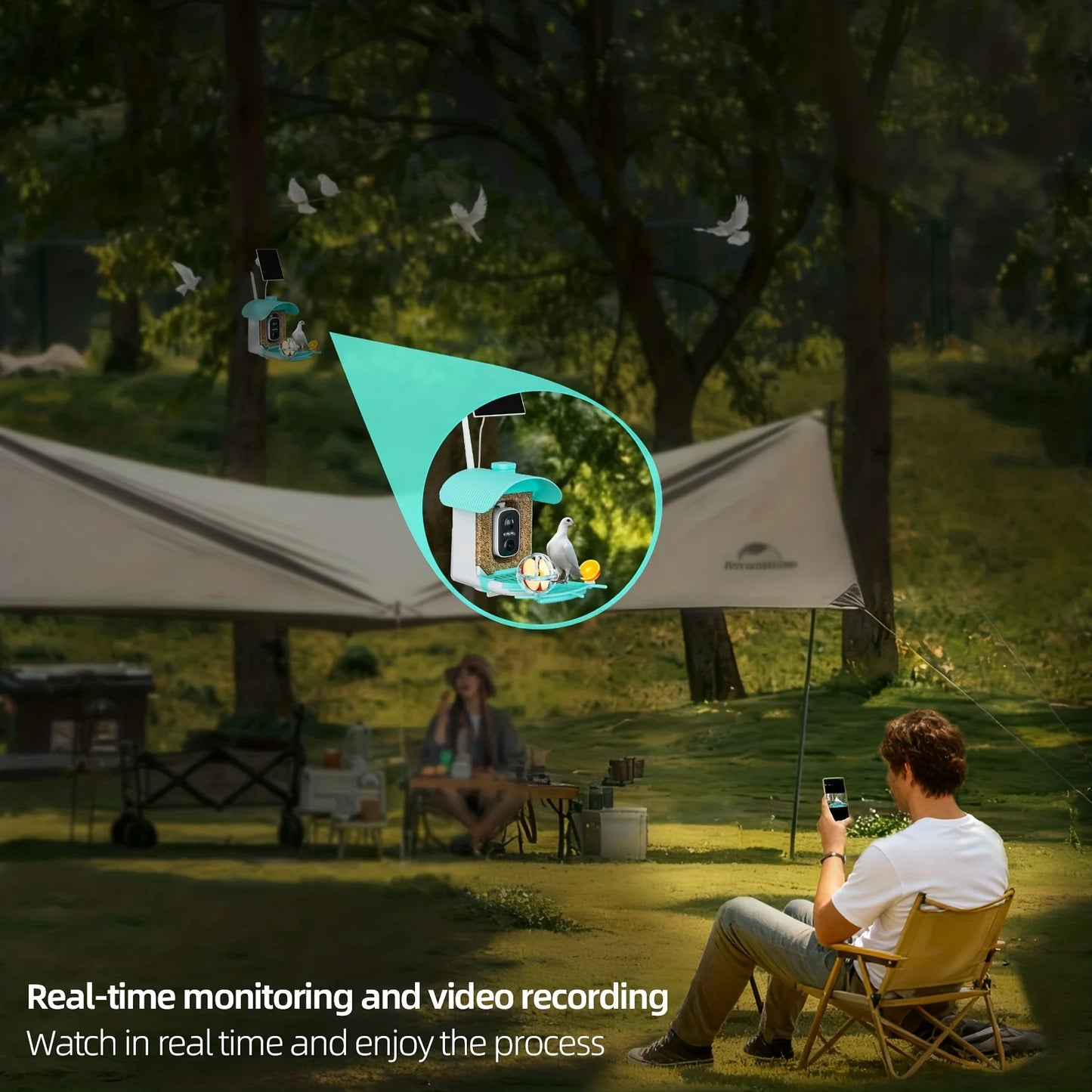 AI Smart Bird Feeder with Camera, Solar Powered, Equipped with 4MP HD Camera, 2K Resolution, Remote Monitoring, Live Viewing, Video Recording, Motion Detection Alerts, Squirrel-Proof, IP66, The Dream Gift for Bird Lovers