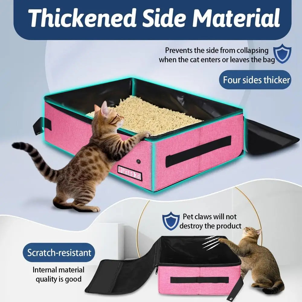 Portable Cat Travel Litter Box with Lid and 10 Disposable Liner Bags, Leak-Proof and Collapsible, Ideal for Car, Hotel, Airplane