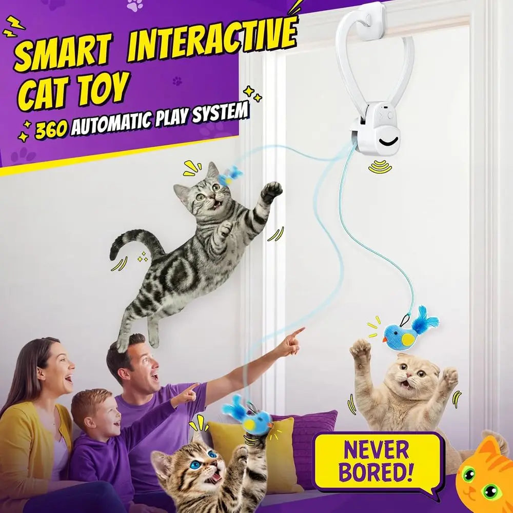 Interactive Cat Toys Indoor Cats: Automatic Lying Bird Wand Chase Exercise Enrichment Stimulation, USB Rechargeable Durable Safe
