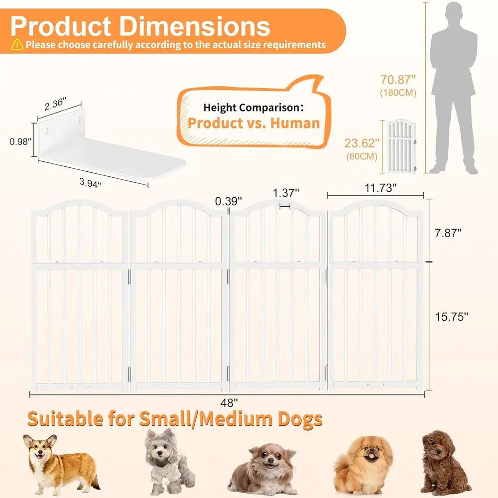 Indoor Short Dog Gates with Support Feet, Expands Up to 48 Wide Adjustable Pet Gates or Doorways, 4 Panel Folding Pet Door Pet F