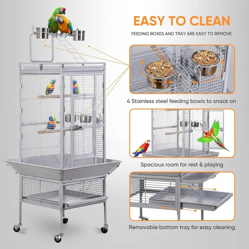 61-inch Large Parrot Cockatiel Bird Cages with Wrought Iron Play Top, Aviary with Rolling Stand or Sun ParaConure Lovebird Budgi
