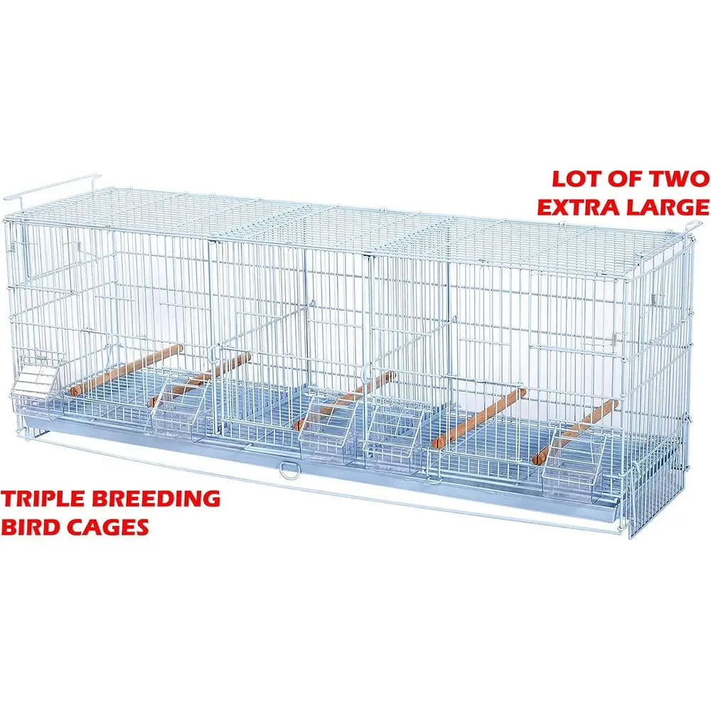 Extra Large 38"x11"x15"H Stackable Breeder Bird light Triple Cage Side Breeding Nest Box Door Double Removable Center Dividers w