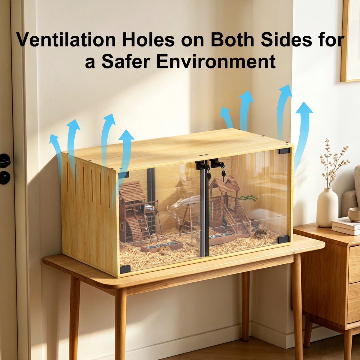 Wooden Hamster Cage With Dual Doors And Divider