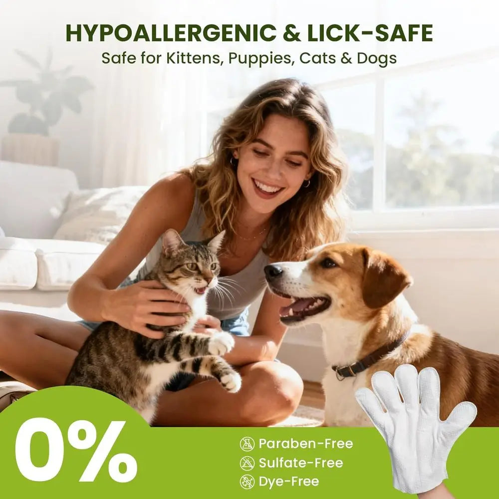 Hypoallergenic Pet Glove Wipes For Dogs Cats No Rinse Deodorizing