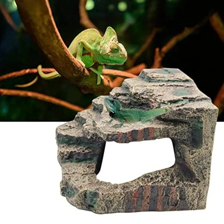 Turtle Basking Platform Habitat Hiding Cave Reptile Habitat Climbing Resin Fish Tank Aquarium Ornament for Lizards, Frogs, Snak