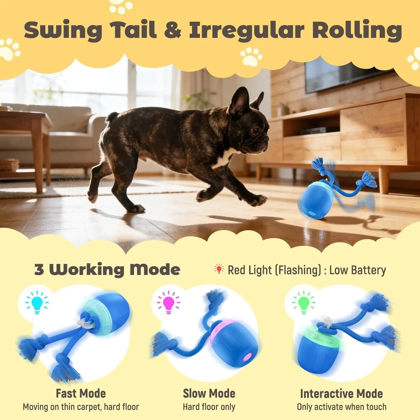 Motion-Activated Interactive Dog Toy, Auto-Rolling Ball for Medium Large Dogs, Blue
