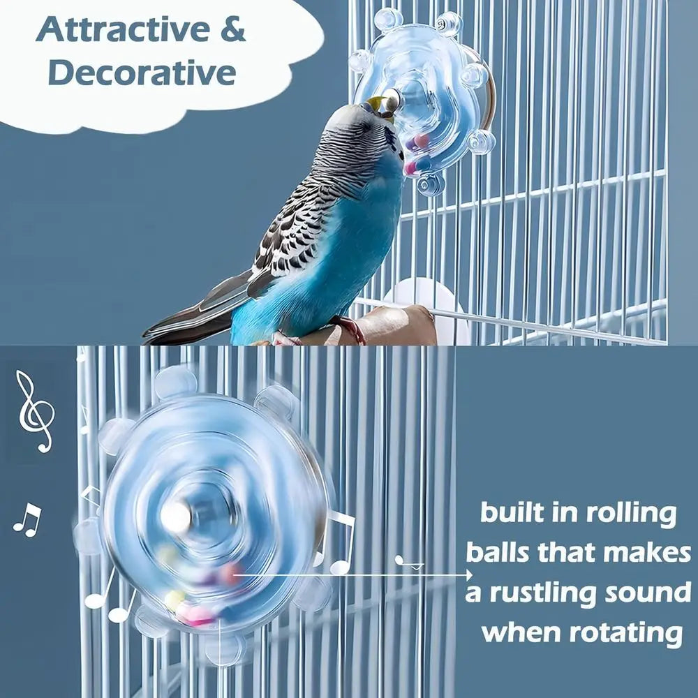 Bird Toys, Colorful Wheel, Interactive Spinner Rattle Parrot Toy, Cockatiel Toy or Bird Cage, Chewing Exercise or Conure, Budgie