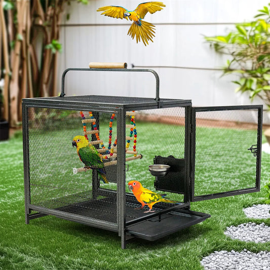 Heavy Duty Wrought Iron Travel Bird Cage With Wooden Perch
