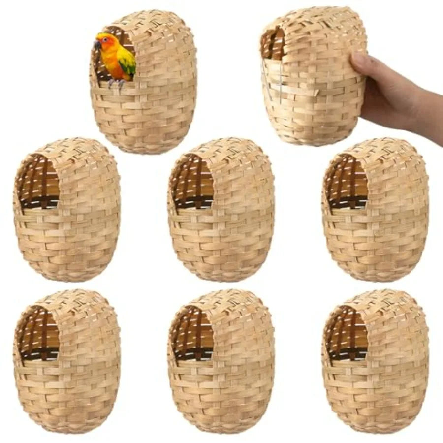 Bamboo Bird Nest For Cage Handwoven Natural Bird House Hook