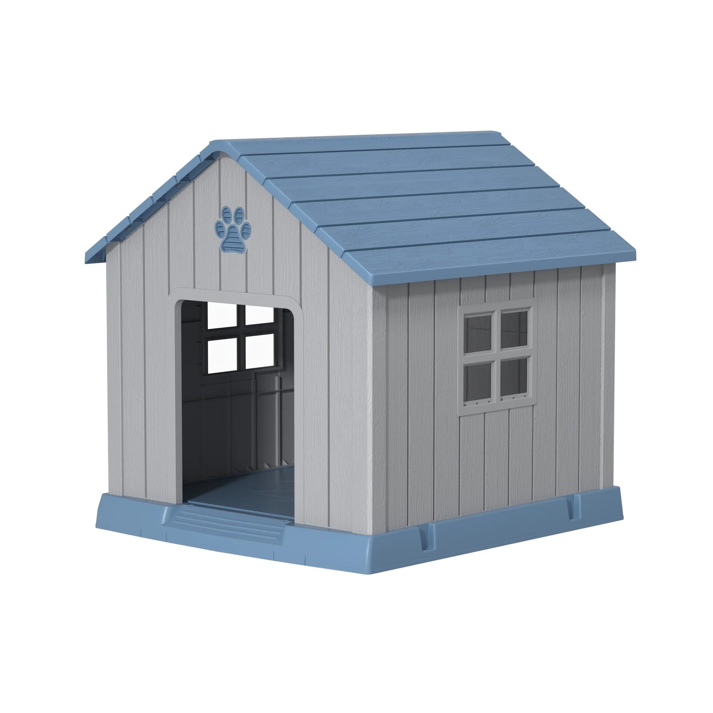 Dog House Outdoor Peaked Roof Dog House for Small to Large Sized Dogs, Resin Dog House with Raised Floor And Vent, Rain Proof Roof, Large Winter House, Give Your Pet A Warm Home. Perfect Holiday Gift for Halloween, Christmas,