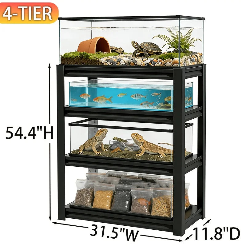 3-Tier Rack Shelf Heavy Duty Metal Frame Aquarium Stand | 20 Gallon Fish Tank Stand, Reptile Terrarium Stand For 30 Gallon Long Aquarium, Breeder Tank Stand, Extra Wide