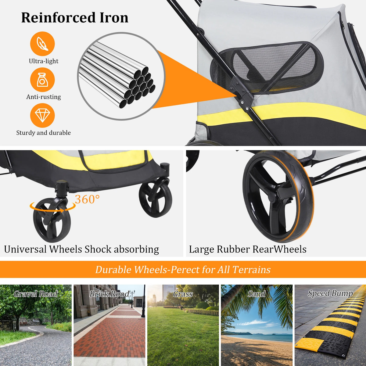 Portable Dog Stroller All Terrain Dual Entry For Small Dogs