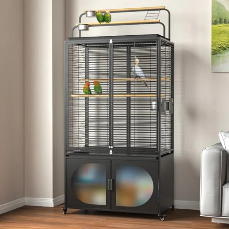 Parakeet Cage With Play Top And Rolling Storage Cabinet With Cover
