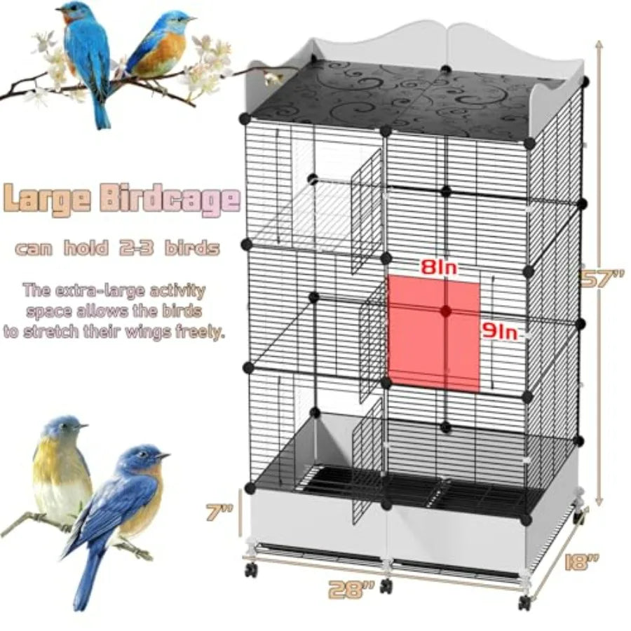 Bird Cage With Top Storage And Splash Guard Durable Plastic