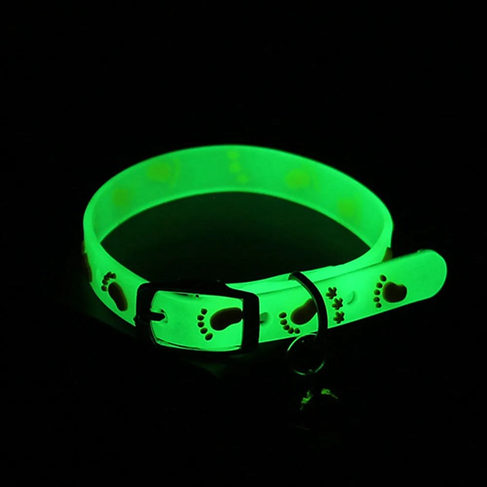 Luminous Cat Necklace Glow Reflective Silicone Bell Collar for Pets
