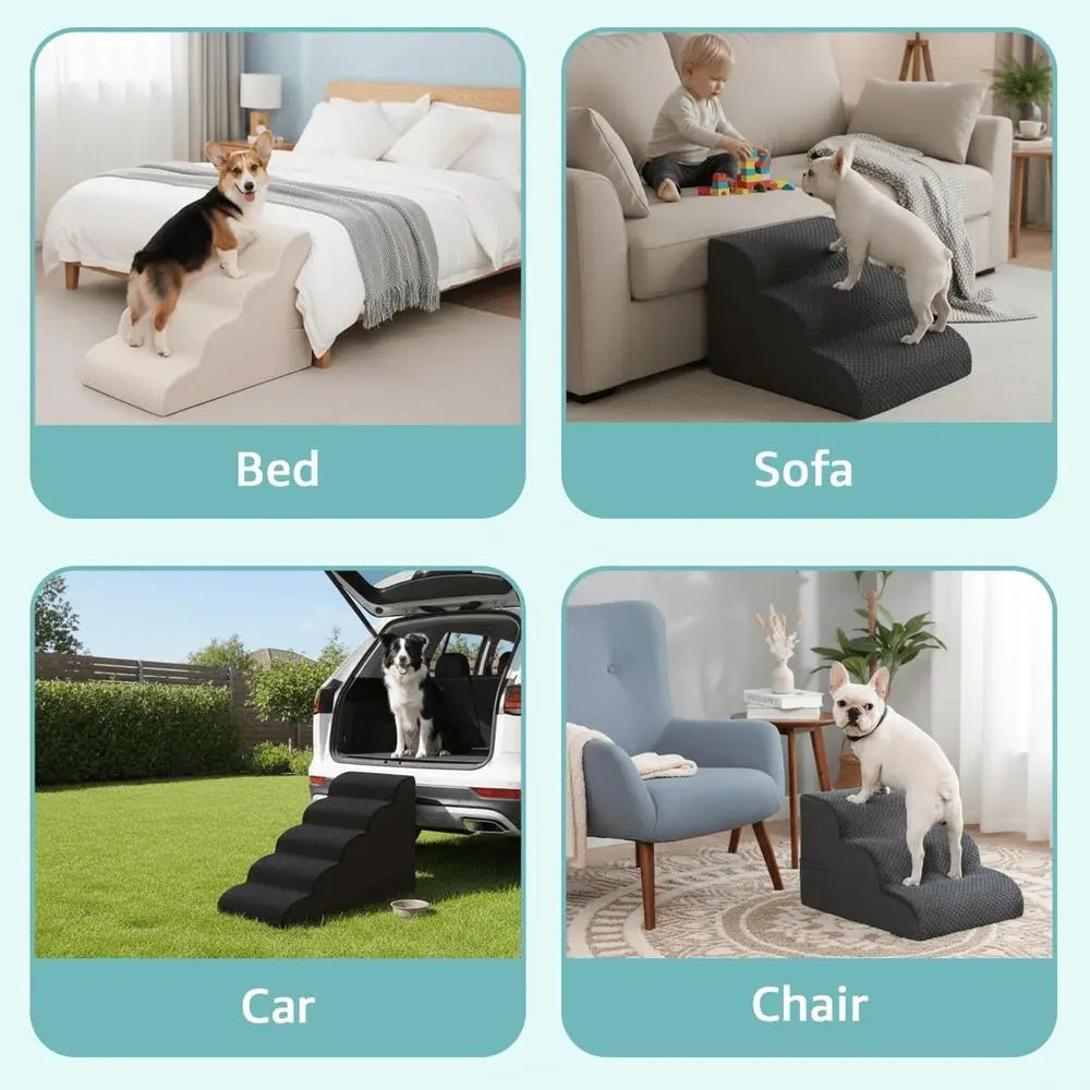 Dog Stairs 15 H, 3-Step Pet Steps with Anti-Slip Washable Cover and Durable High Density Foam, Grey